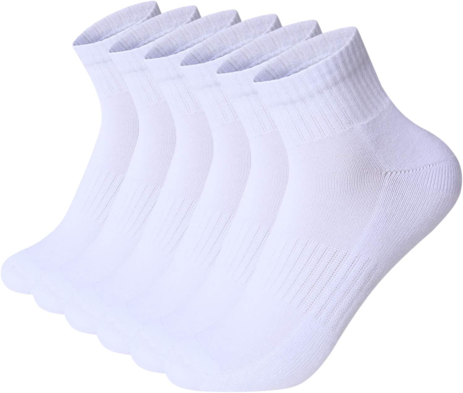 Mens Performance Cotton Cushioned Athletic Ankle Socks for Sport Causal 6-Pack (White Size 6-12)