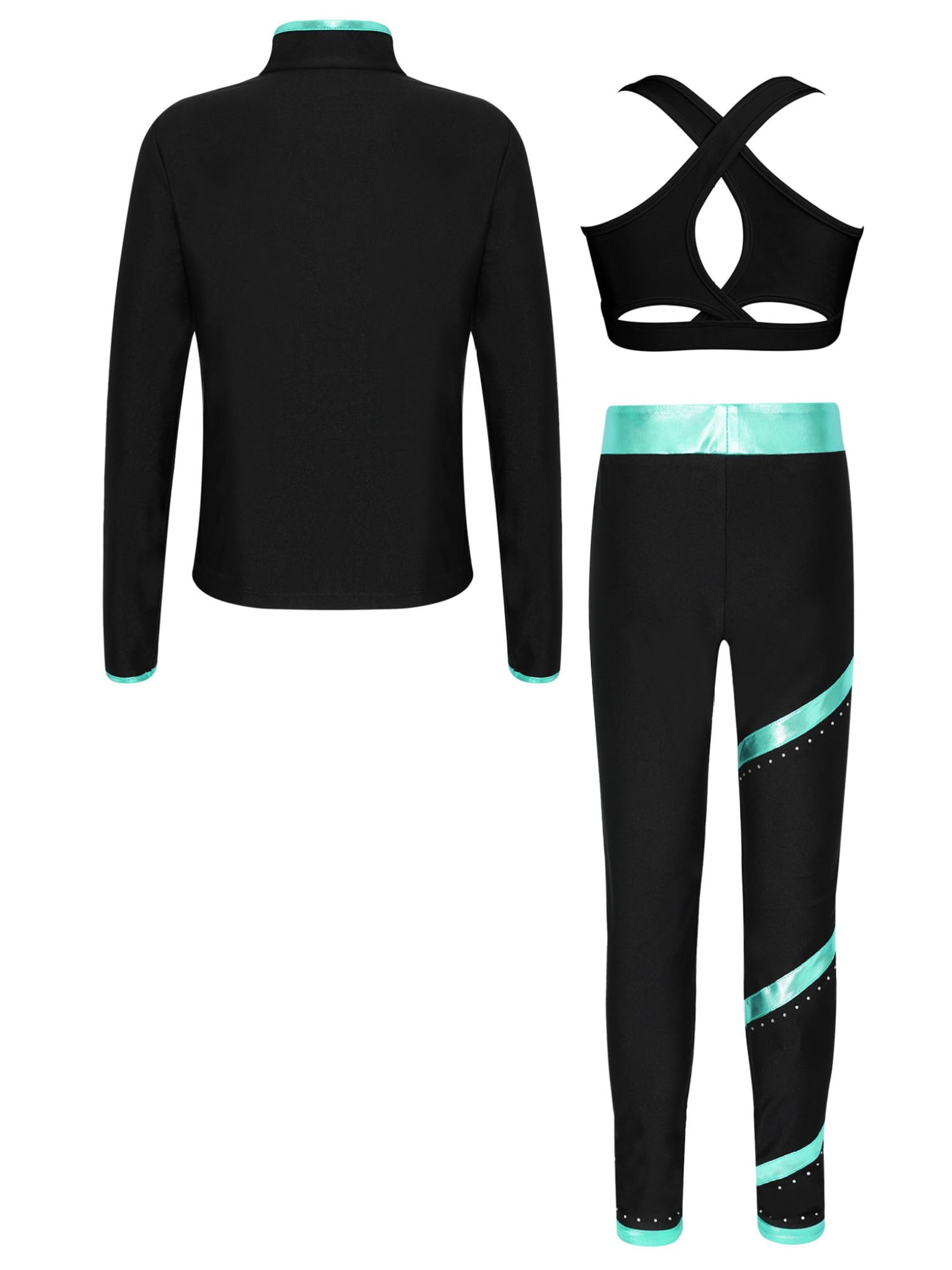Conjunto de ropa de patinaje artístico para niños y niñas, manga larga, abrigo con cremallera + camiseta sin mangas + leggings de entrenamiento de gimnasia