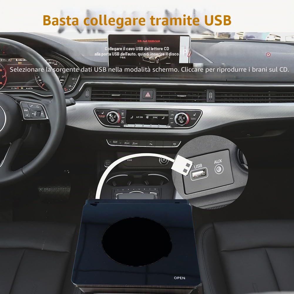 Lettore CD portatile per auto con USB per sistemi di navigazione Android, qualità audio senza perdita, design compatto in materiale PC, lettore DVD esterno per aggiornamento dell'auto stereo, unità