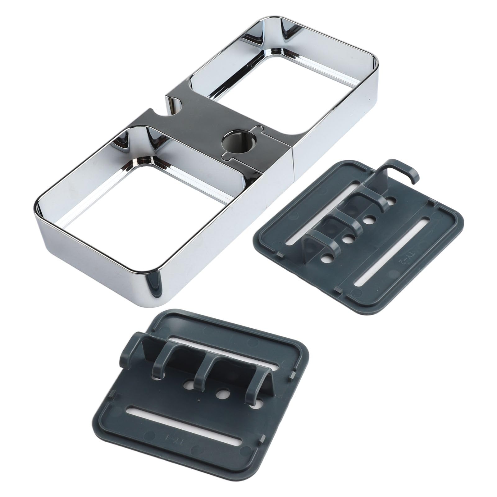 HpLive Étagère pour barres de douche, étagère de douche de grande capacité sans perçage, rangement des deux côtés et 8 crochets, étagère de salle de bain (argenté)