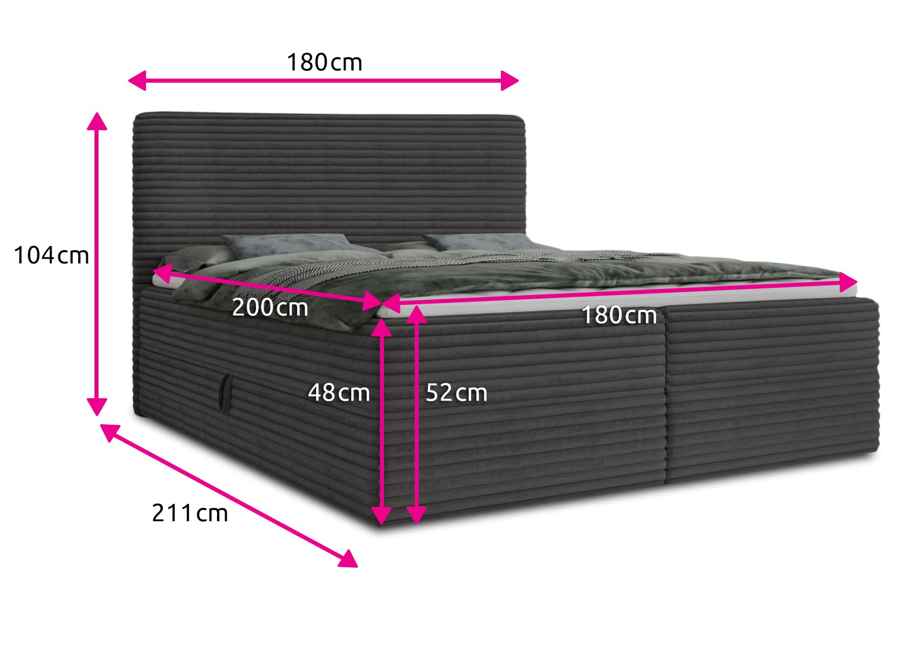Sofnet Boxspringbett Mollo mit 2 Bettkästen, Doppelbett mit Bonell-Matratze und Topper, Polsterbett in weichem Cordstoff, Bett, Bettgestell für Schlafzimmer (Braun (Tilia 17), 180 x 200 cm)