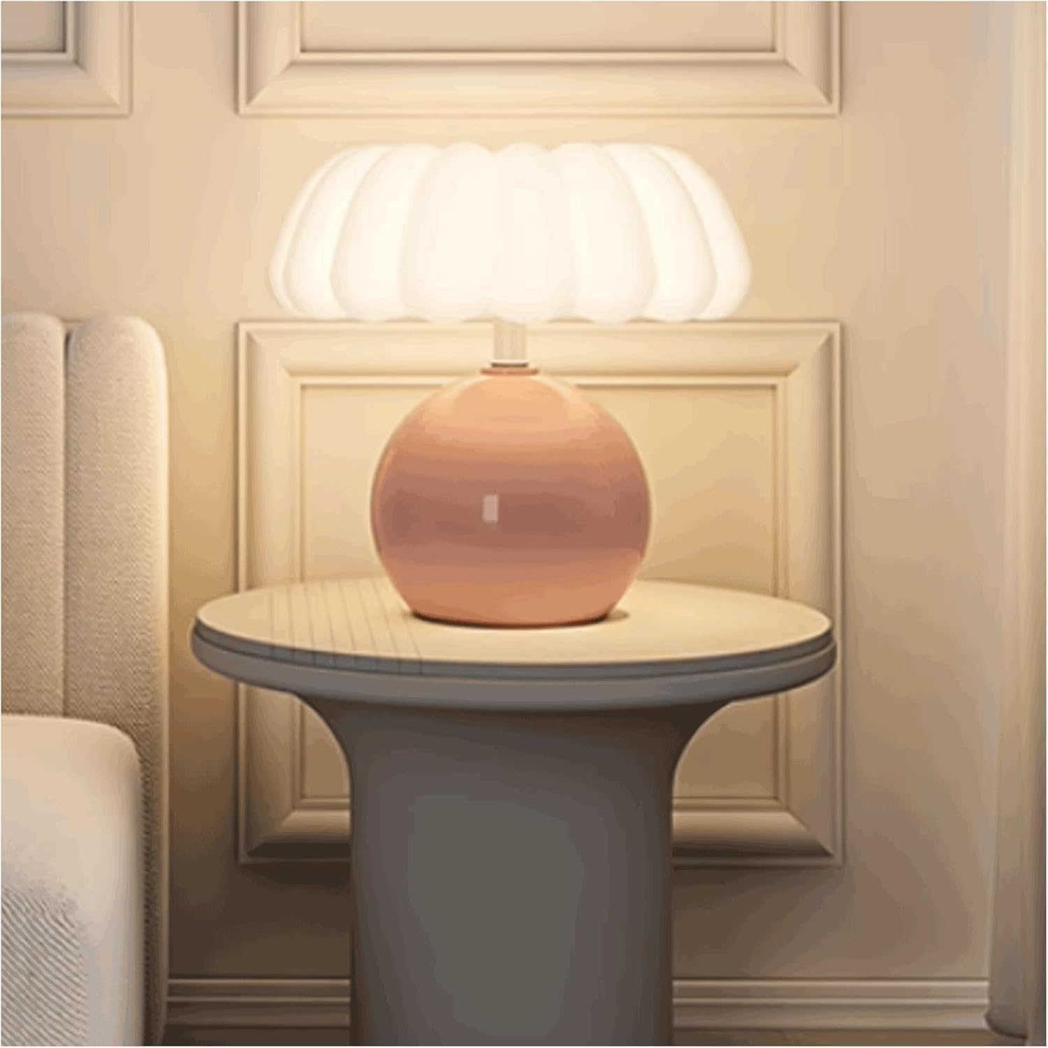 DFAEEKIYO Bedside Lamps Creative Desk Lamp Ceramic Bedroom Button Table Reading Light(Pale Red)