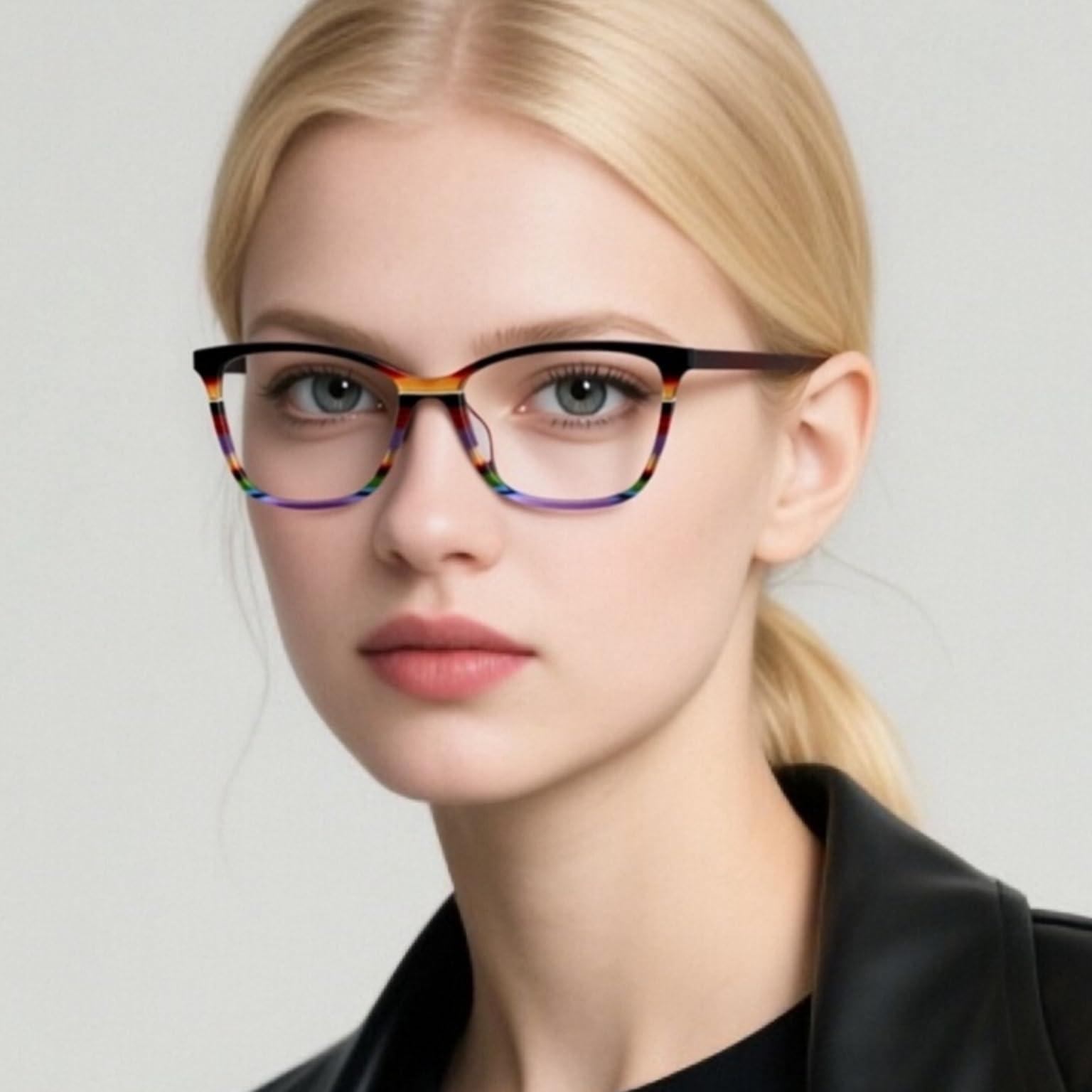 RICH MODE Übergroße mehrfarbige Brille nicht verschreibungspflichtiger optischer Acetatrahmen für Frauen und Mädchen