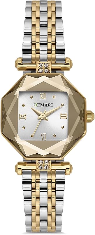 DEMARİ Kadın Kol Saati Quartz Mekanizma – Gold Renk Sekizgen Kasa Beyaz Kadran Romen Rakamlı DM-00110L-B1