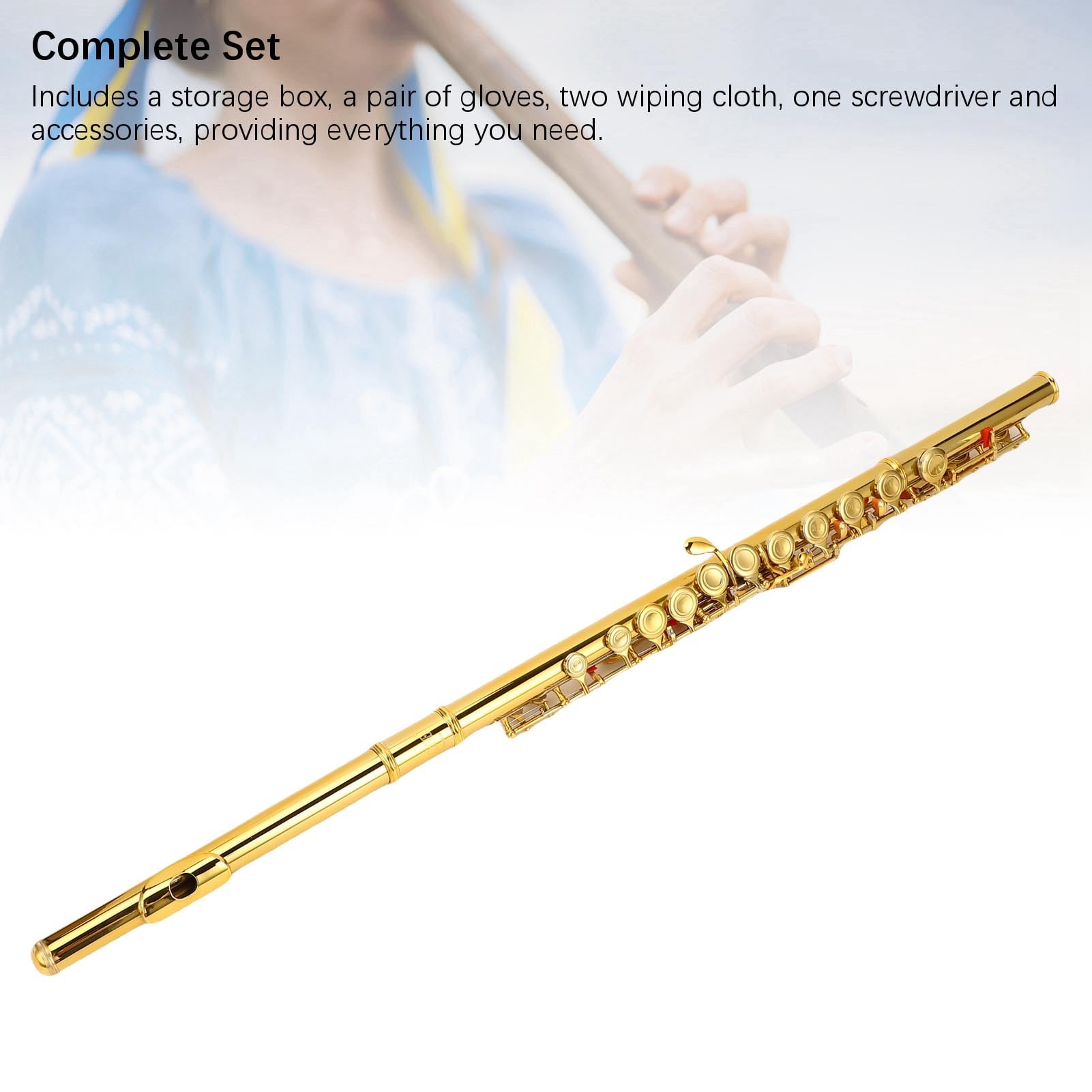 Flauto in Do, 16 Tasti a Foro Chiuso in Cupronichel per Principianti Ergonomico Tasto G Offset Diviso Tasto Mi con Pacchetto Completo di Accessori per Lezioni, Feste, Orchestra