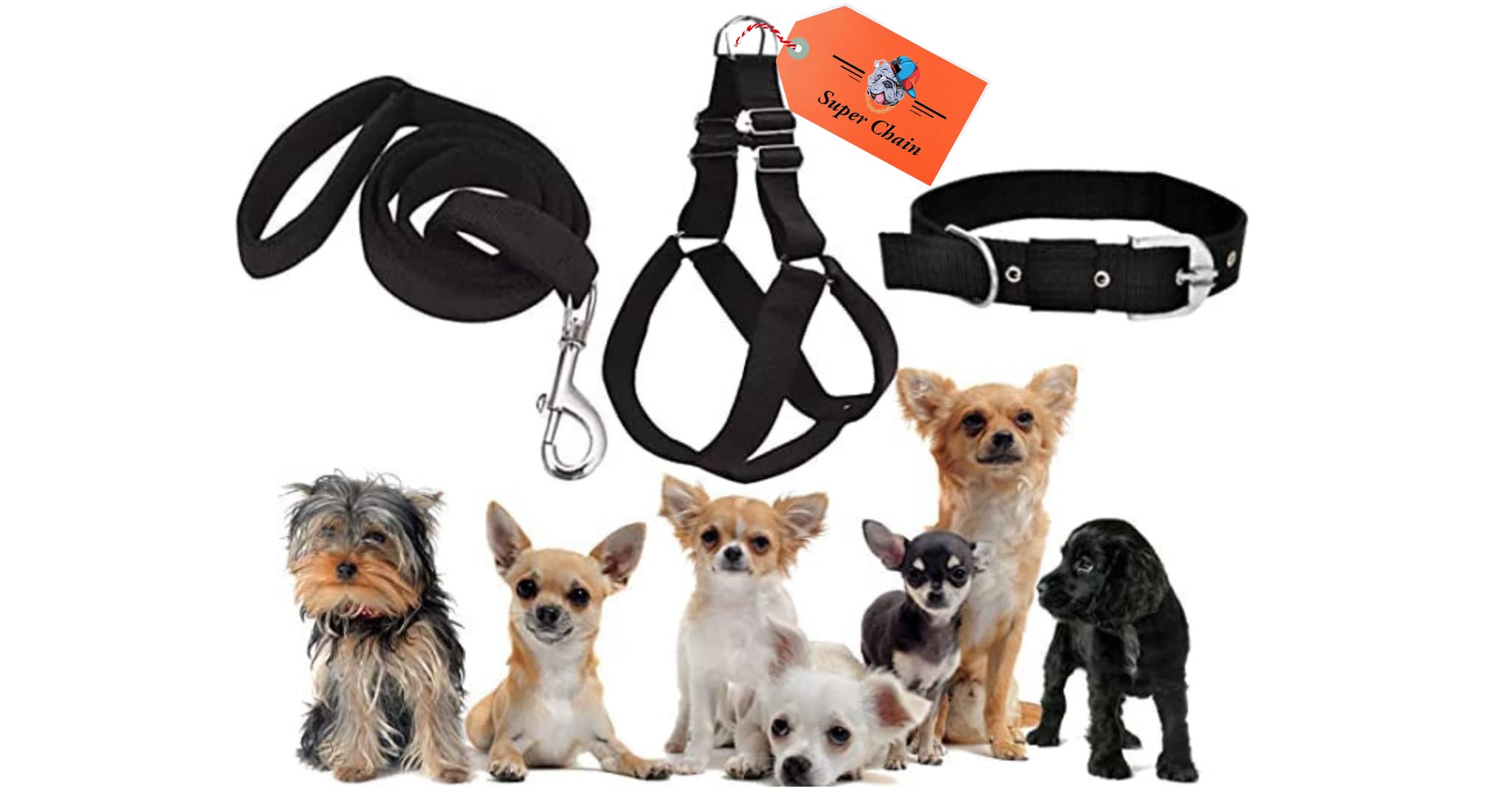 See full amazon price history chart for SUPER CHAIN Colourful Adjustable Nylon Dog Leash Harness and Collar Combo, Suitable for Dogs (Collar + Harness +Leash) (Small, Black) SUPER CHAIN Colourful Adjustable Nylon Dog Leash Harness and Collar Combo, Suitable for Dogs (Collar + Harness +Leash) (Small, Black) (B0BGJ53KBX) Amazon Price History, Amazon Price Tracker