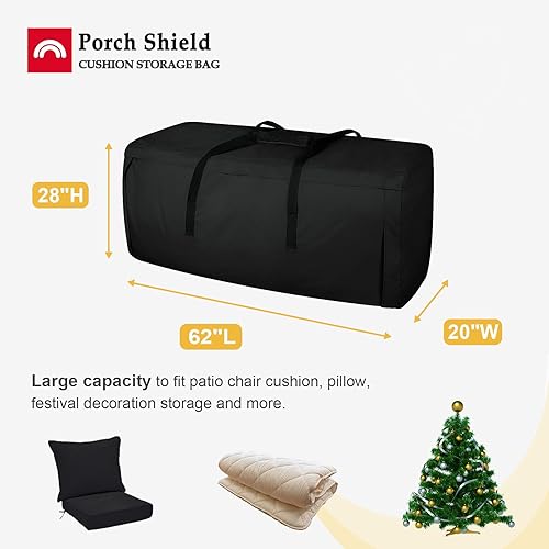 Miniatura 2 de Porch Shield Bolsa de almacenamiento para cojines al aire libre, 62 pulgadas, impermeable, para muebles de patio, con cremalleras y asas, color negro