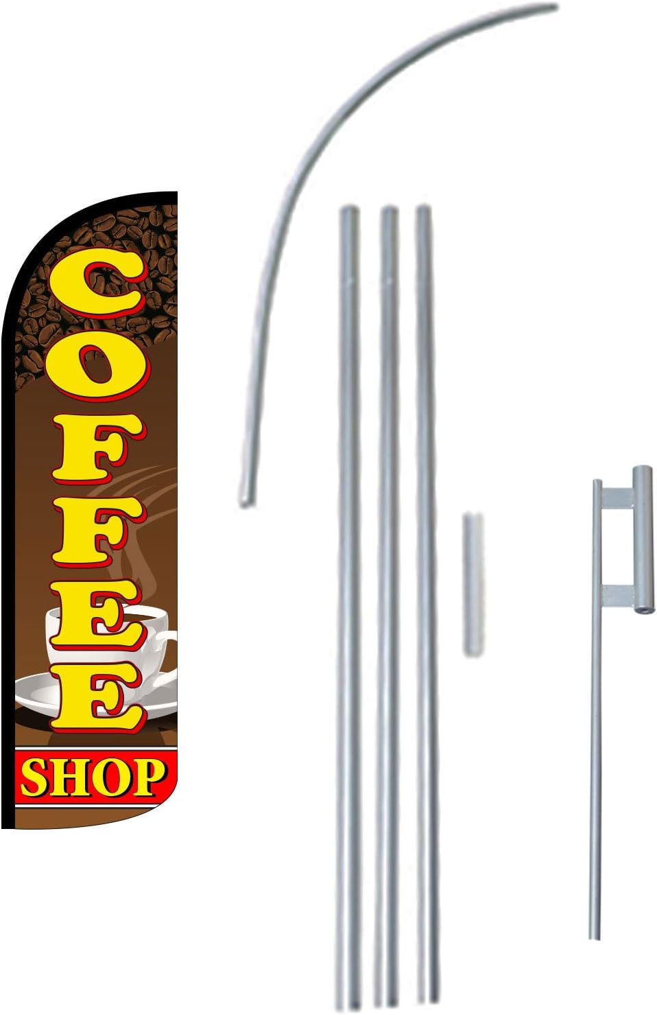 NEOPlex - "Coffee Shop" 12-Foot King Size (WINDLESS) Complete Swooper Feather Flag Kit...Includes 5-Piece 15-Foot Pole and Ground Spike