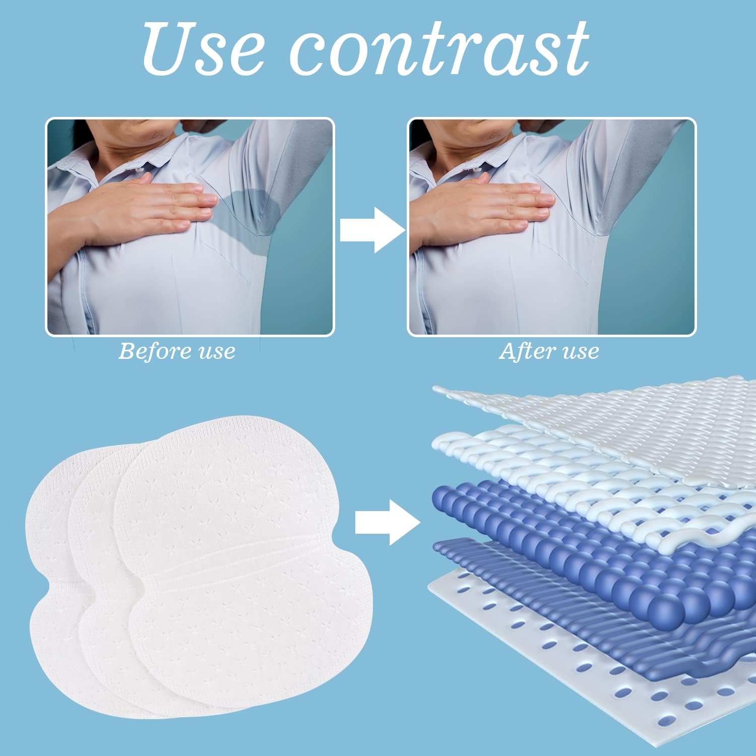 CARTZILLA 50 Pcs Underarm Sweat Pads Non Visible Armpit Sweat Pads, Comfortable Unflavored, Disposable Underarm Pads for Sweating Women and Men Armpit Protection 2