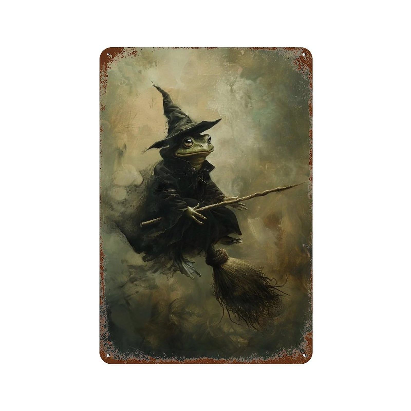 YHGERTKU Frog Witch on Broomstick 02 Wall Art Retro Iron Vintage Metal Tin Sign Poster Modern Decor for Living Rooms Gift 30x20cm