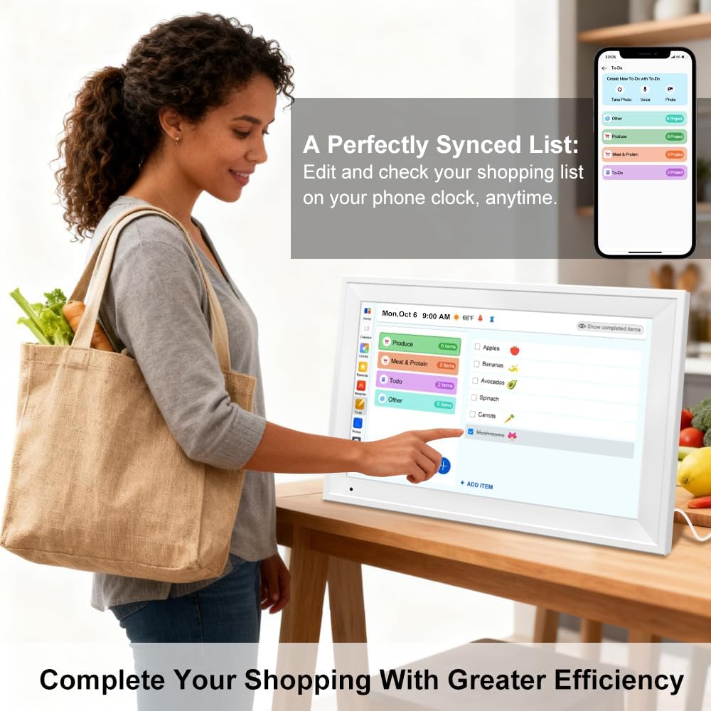 Digital Calendar Planner Interactive Touchscreen Chore Chart Smart Schedule Meal Plan Family Photo Display Sync Calendar Wall & Desk Mountable (15.6 inch)