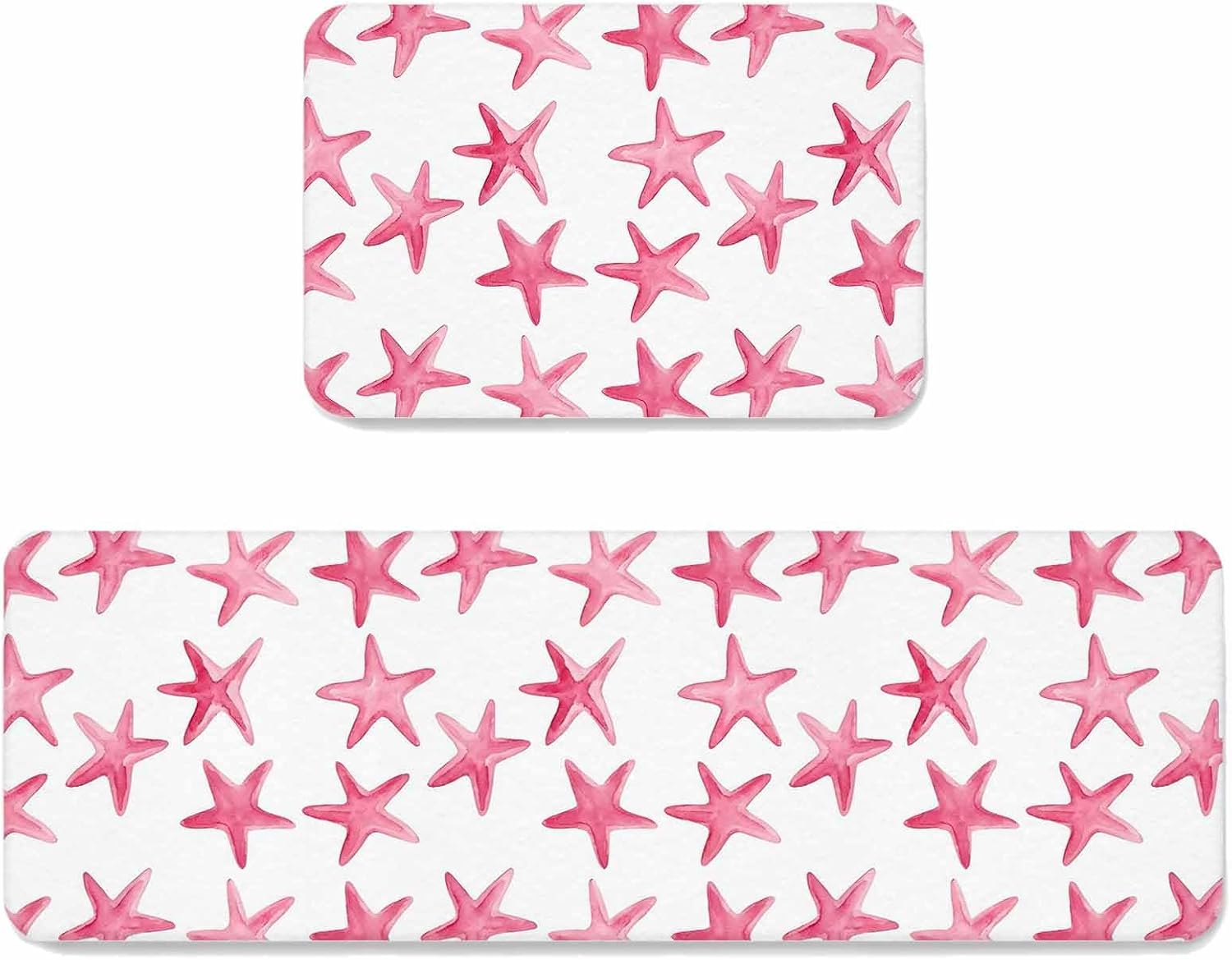 Prime Leader Summer Ocean Life Kitchen Mat Set 2 Pieces Watercolor Pink Starfish Modern Simple Non Slip Kitchen Rugs Washable Runner Rug Mats for Floor Sink Laundry Office 19.7" x 31.5"+19.7" x 47.2"