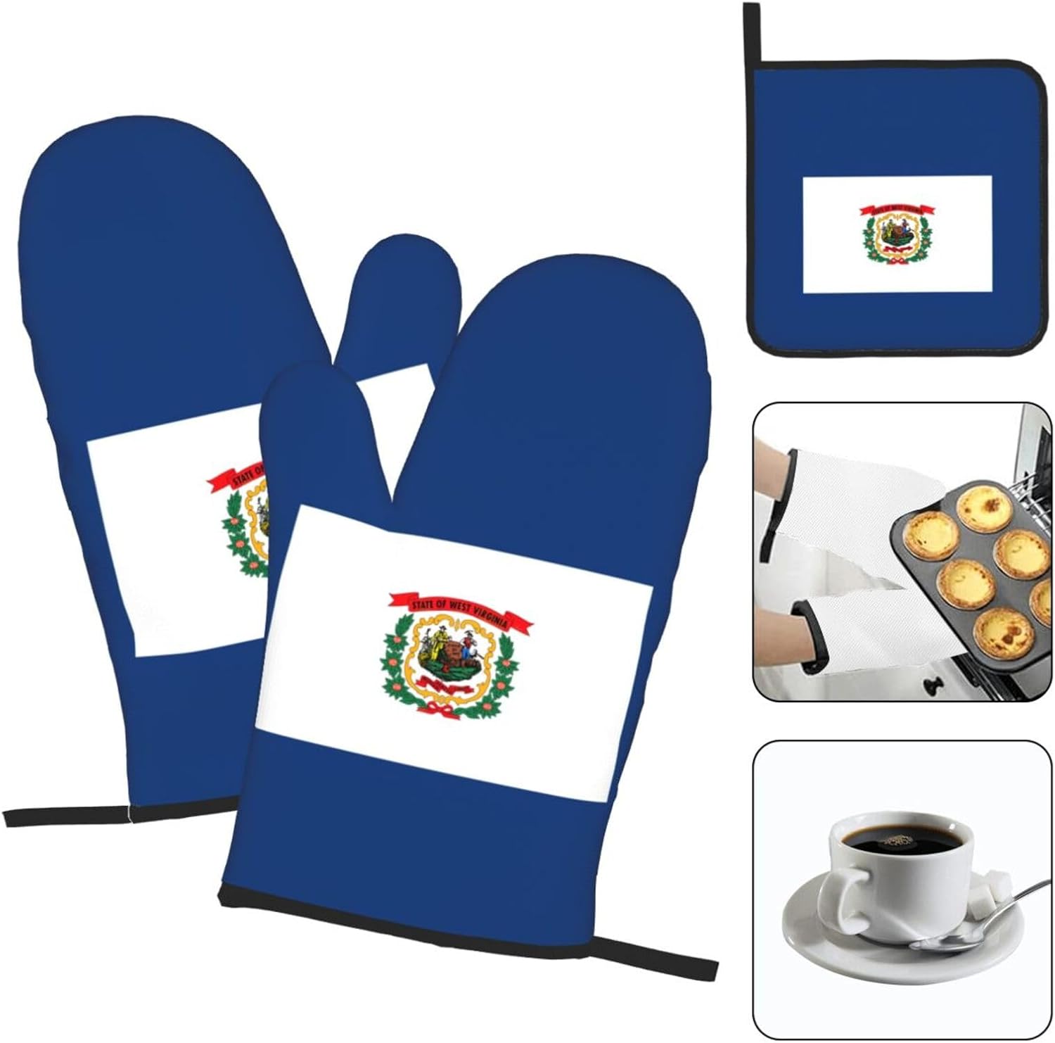 West Virginia State Flag Print Heat Resistant Microwave Gloves, Used for Baking, Cooking, and Fashion Kitchen Essentials
