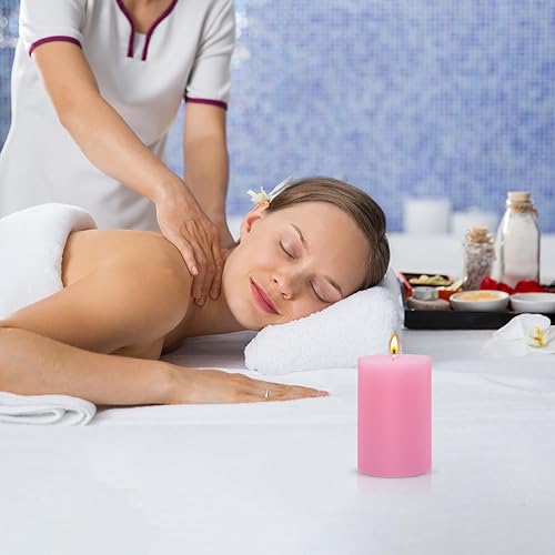 Miniatura 4 de Paquete de 6 velas de pilar rosas de 2.75 x 4 pulgadas, velas cilíndricas sin perfume de cera cilíndrica para mesa del hogar, vacaciones, fiesta,