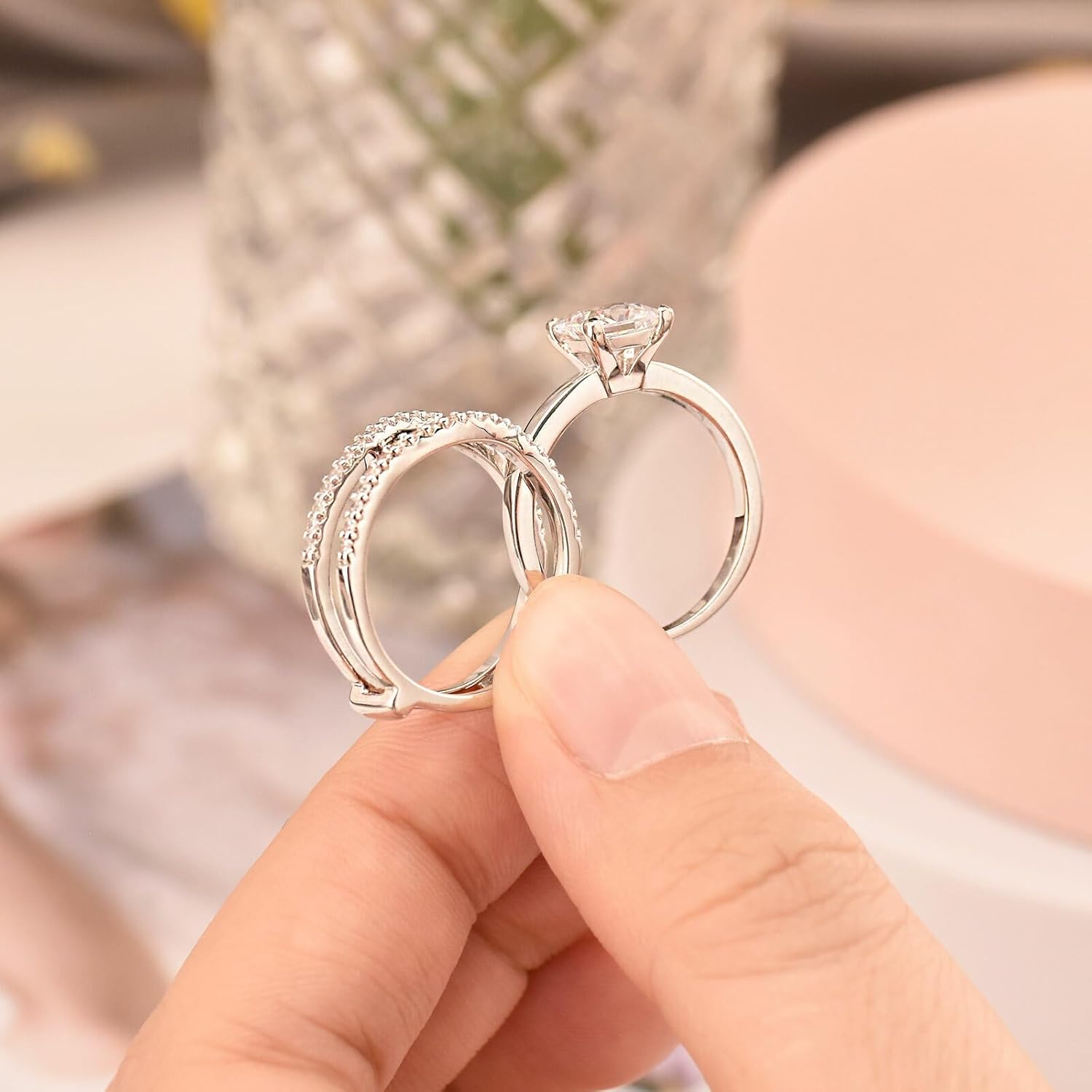 14K White Gold Plated 2.20Ct Princess Cut White Diamond Wedding Enhancer Wrap Set Ring 925 Sterling Silver