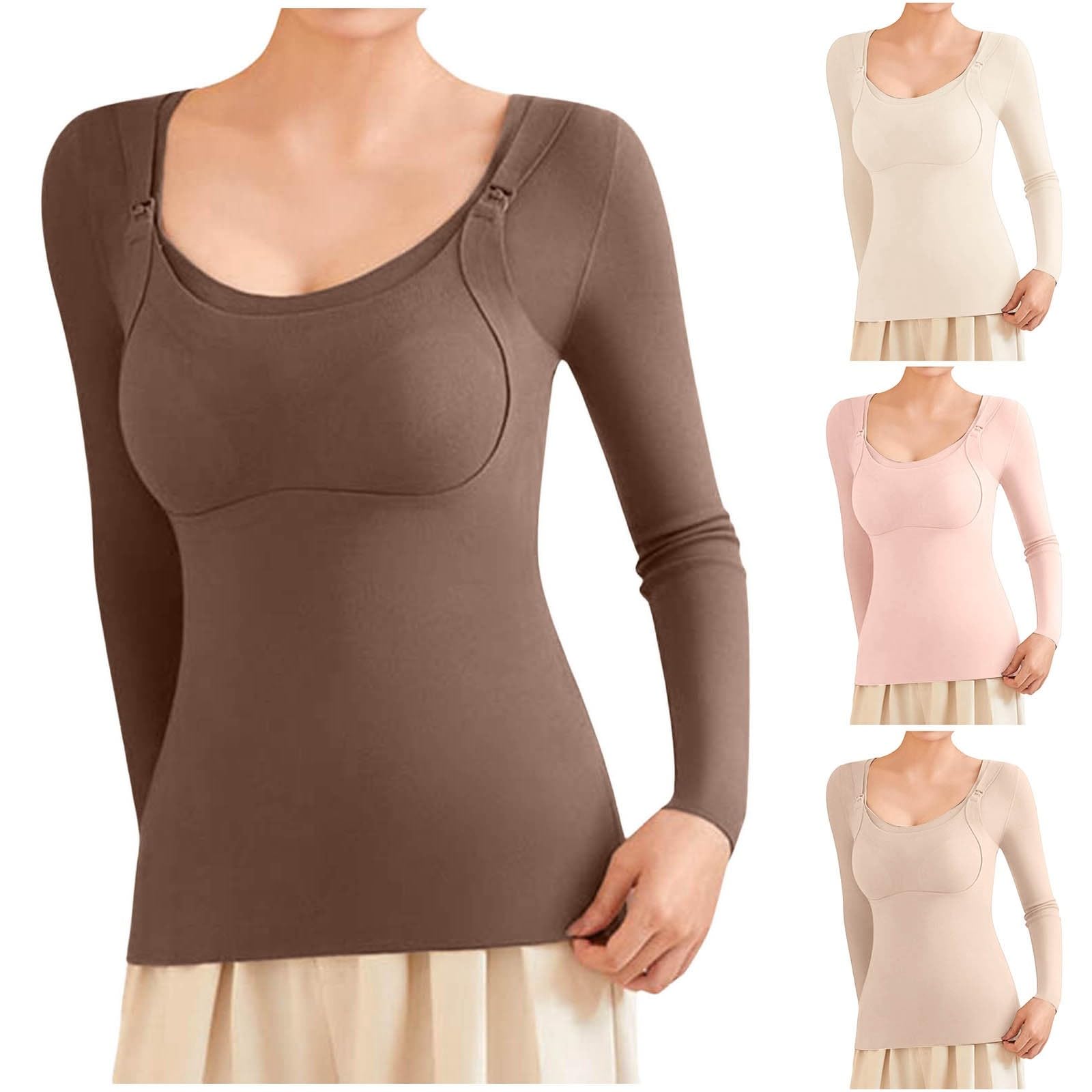 Damen Stillen Thermounterwäsche Thermo Langarm Base Unterwäsche Milch Still-BH Oberteil Langarmshirt Warm Unterhemd Funktionsunterwäsche für Schwangerschaft Nursing Top