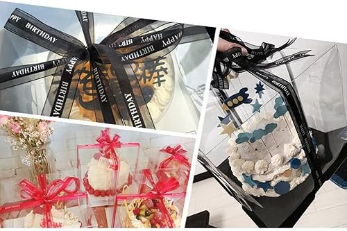 Miniatura 5 de TONIFUL Cinta de feliz cumpleaños de 1 pulgada, cintas de seda de satén negro para envolver regalos, 50 yardas, cinta de organza de gasa para