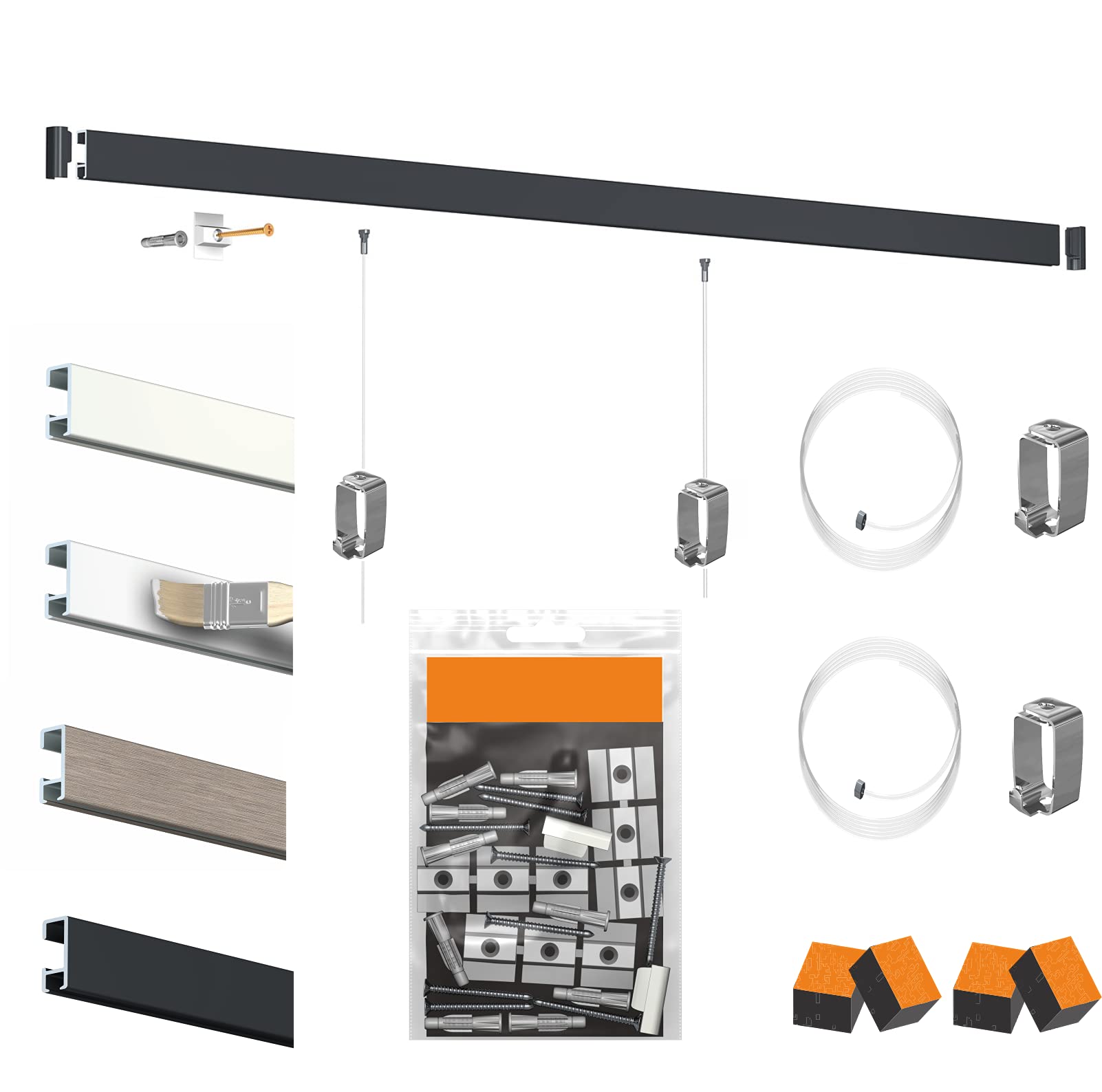 Pack de colgadores de cuadros cimaise Tableau Artiteq Click Rail de gama alta (8 metros, negro)