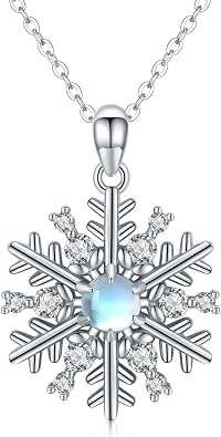 Midir&Etain Snowflake Necklace 925 Sterling Silver Snowflake Pendant Necklace Moonstone Snowflake Jewelry Birthday Christmas Gift for Women