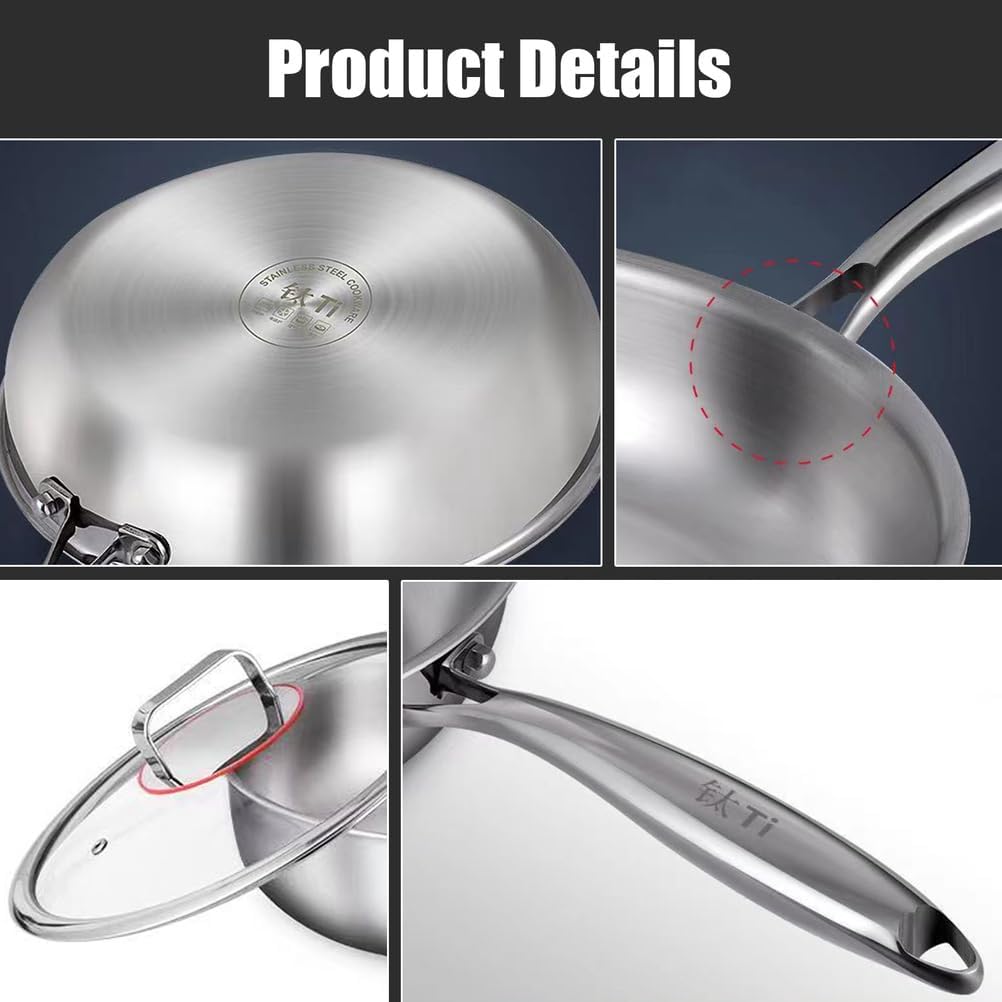 Titanium Pan, Upgrade Titanium Deep Frying Pans for Cooking, Ultra-Durable, Scratch-Resistant, Even Heating Frying Pans, Compatible with All Cooktops,with lid,11.02IN