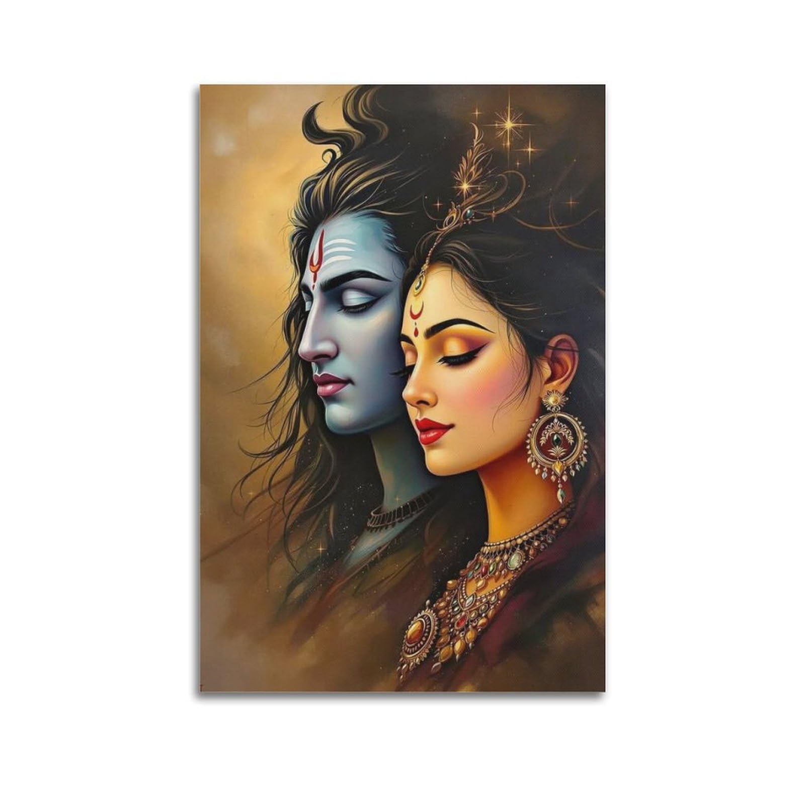 Wxyzzb Unframe-Style Poster Unframe Canvas Wall Art Prints For Home Decor - Hinduism Poster Shiva And Parvati In A Tender Moment, With A Golden, Starry Aura 24X36inch(60X90cm) Picture Unframe Artwork