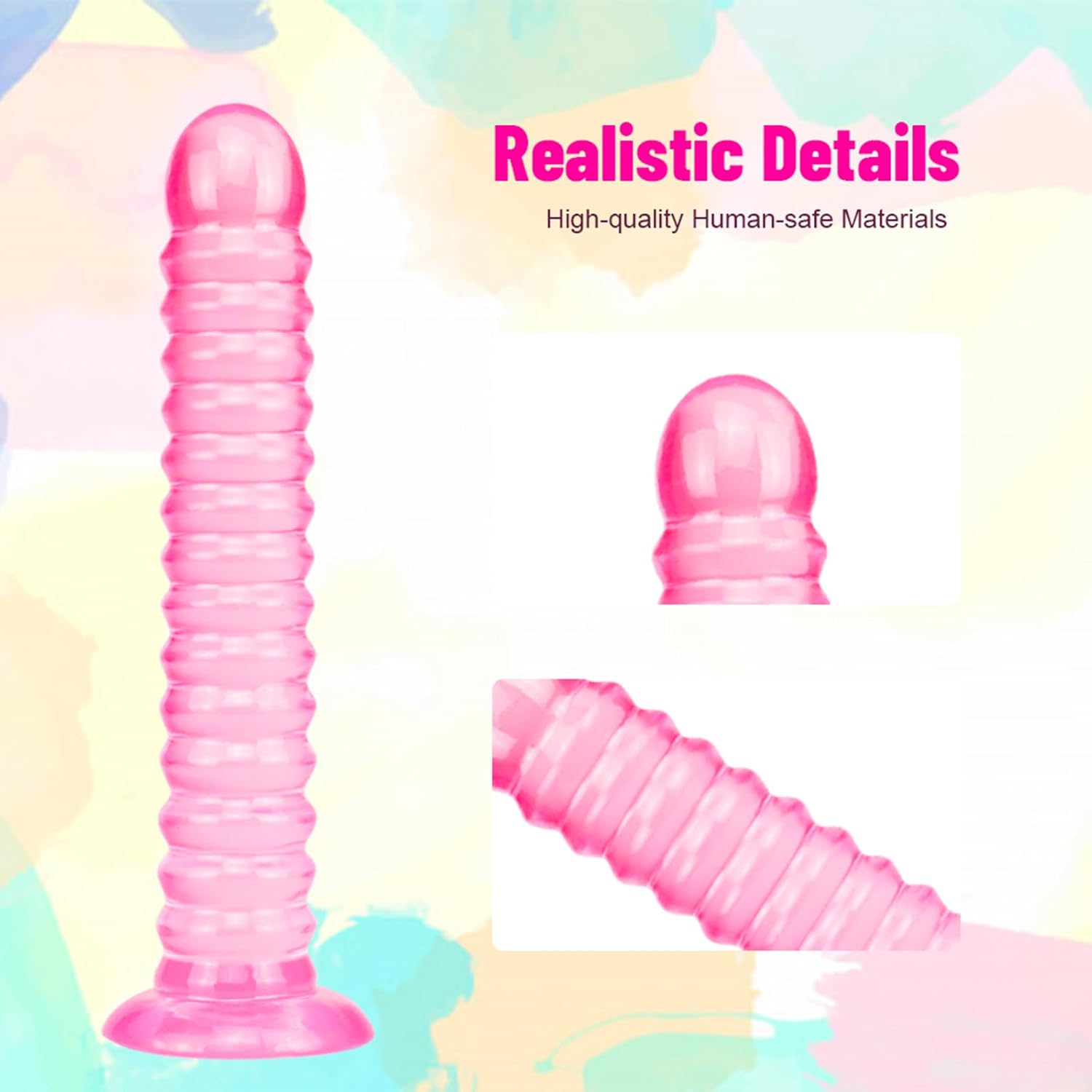 Pink Strap On Realistic Dildo with Strong Suction Cup, Wearable Harness Fake Penis Dildo Thick Dildo with Thread Textures Adult Sex Toy for Women Couple - L