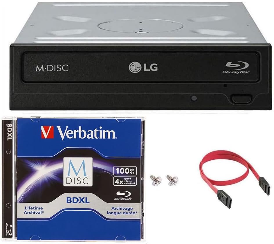 LG WH14NS40 14X Blu-ray BDXL DVD CD Internal Burner Drive Bundle with Free 100GB M-DISC BDXL + SATA Cable + Mounting Screws
