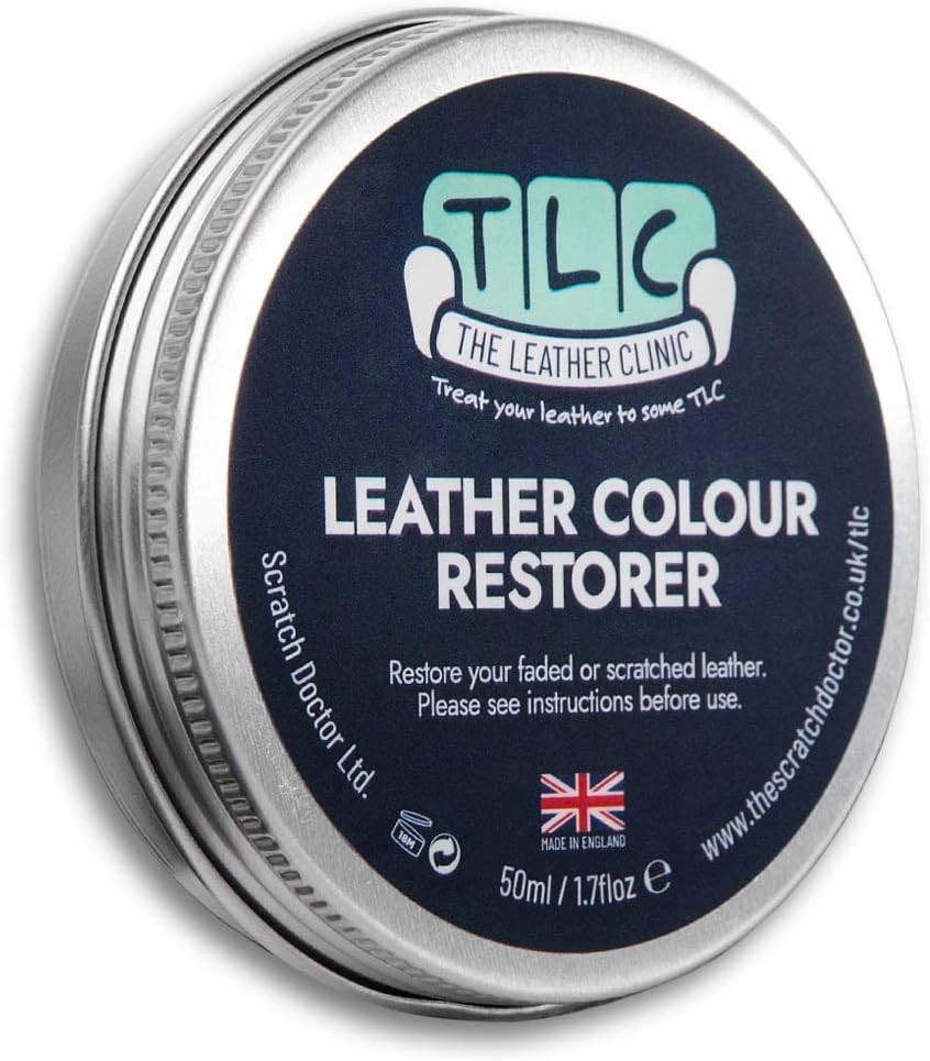 The Leather Clinic Leather Colour Restorer | Multi Use Absorbent Leather Repair | Recolouring Balm for Sofas, Shoes, Bags, Coats (Dark Brown, 50ml)