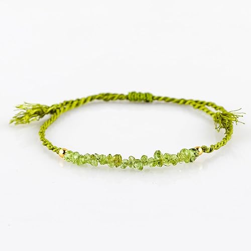 Miniatura 3 de Natural Peridot Chips Braided Bracelet, Energy Healing Crystals, Birthday, Gift for Her, Resizable Hand Braid Rope Thread Protection Bracelet for