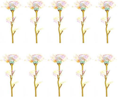 10 rosas chapadas en papel de aluminio, rosas artificiales de oro de 24 quilates, regalos para el día de la madre, día de San Valentín, cumpleaños,