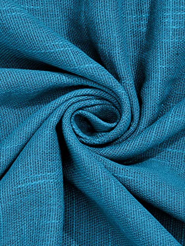 Image of Cotton Linen Solid Curtain with Eyelet Rings,Window Curtains for Pooja Room /Living Room /Dining Hall /Hotel /Bedroom /Kid Room /Kitchen (5 Feet, Teal Blue) Set of 2