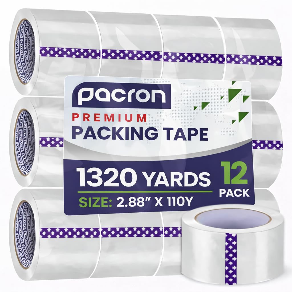 Clear Packing Tape 2 MIL Thick - 12 Heavy-Duty Wrapping Tape - 110-Yard Length, 1320 Total Yards 2.88-Inch Wide Strong Adhesive Rolls for Moving, Office Packaging, Storage Organization & Warehouse