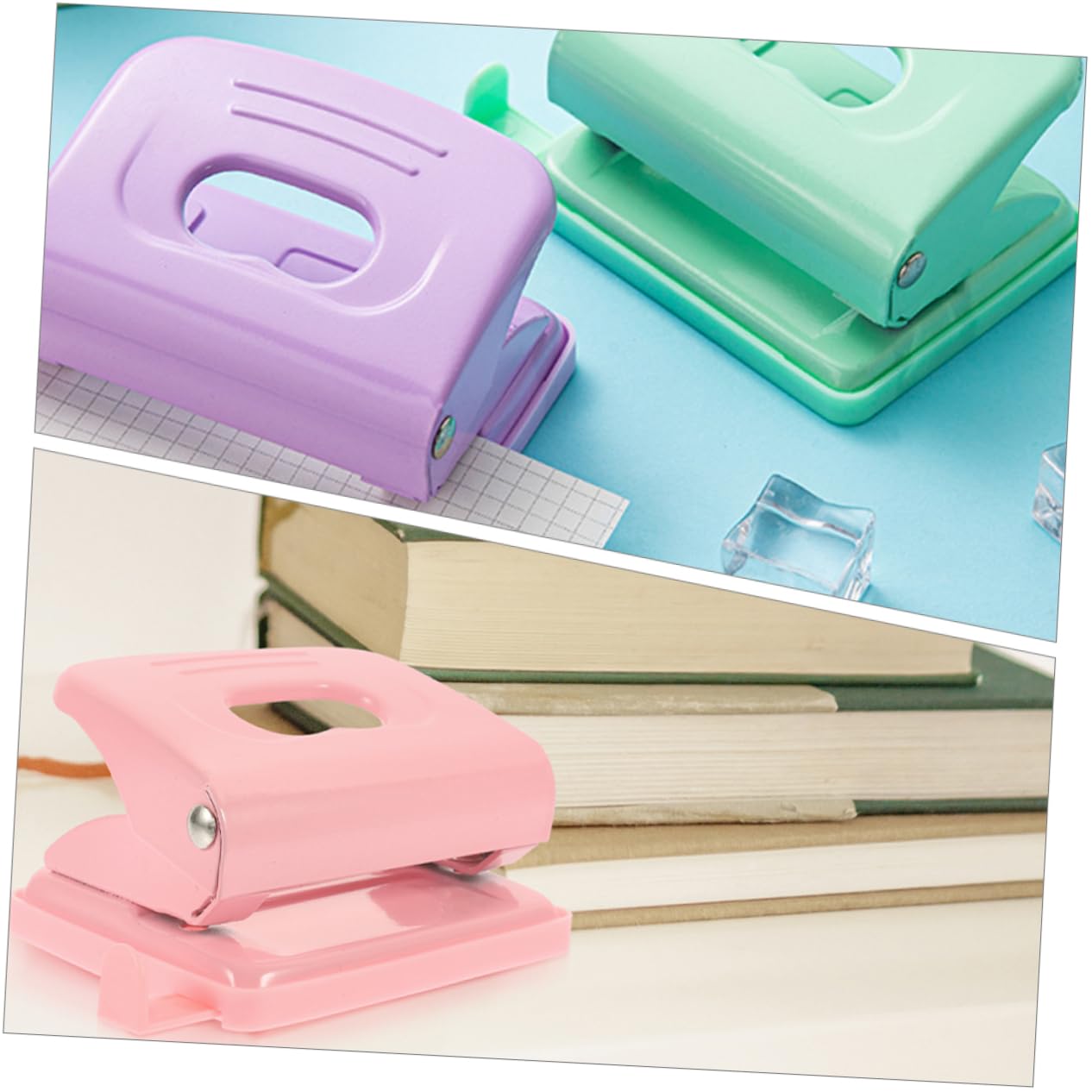VILLCASE 2 Sätze Roségoldener Hefter Puncher Lochkarte Befestigungselemente Mini-locher Dreilocher Kleiner Locher Loses Blatt Papier EIN Locher Papierstanzer Plastik 2 Stück * 2