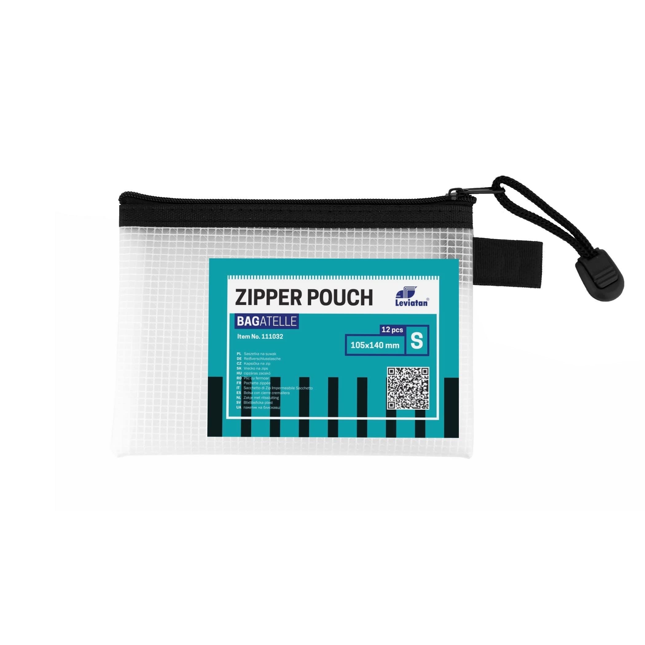 LEVIATAN Set of 12 Transparent Zip Bags A6 - Plastic Zip Wallets – Waterproof EVA Pouch for Documents, Stationery & Cosmetics