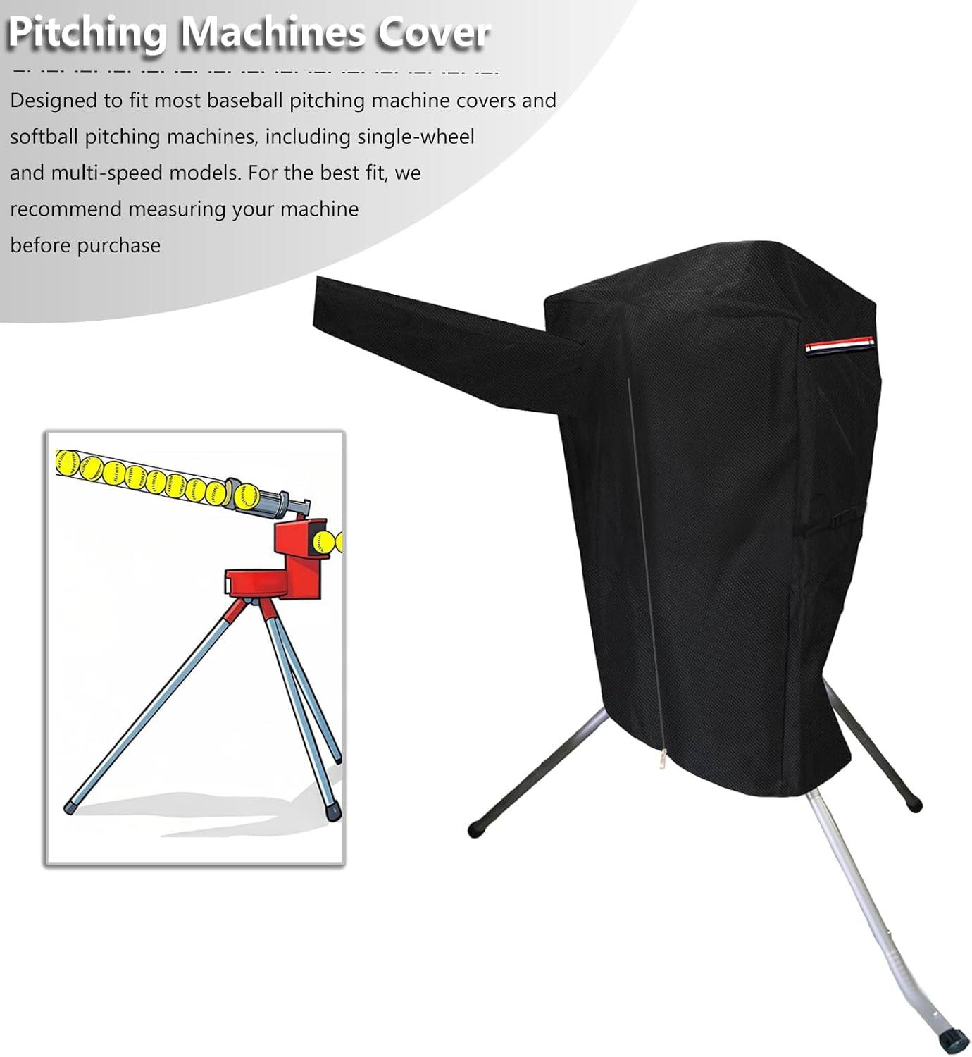 Baseball Pitching Machine Cover | Softball Pitching Machine Cover with Ball Delivery Device | Heavy-Duty Weatherproof Protection | Fits Single-Wheel & Multi-Speed Models | Indoor/Outdoor Use