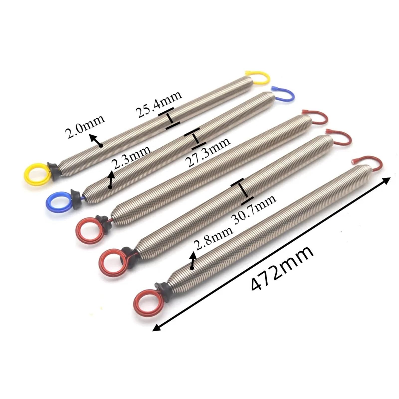 Lot De 5 Ressorts De Rechange Pour Réformateur Pilates - 2 Jaunes (léger), 2 Verts (moyen), 1 Rouge (lourd)