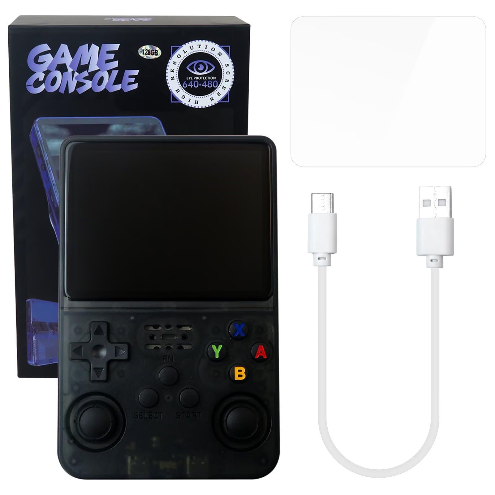 HaeKap New Upgraded R36S Retro Handheld Game Console with 128G 3.5 Inch IPS Screen Built-in 15000+ Classic Games Open Source Linux System Portable Pocket Video Player (Black )