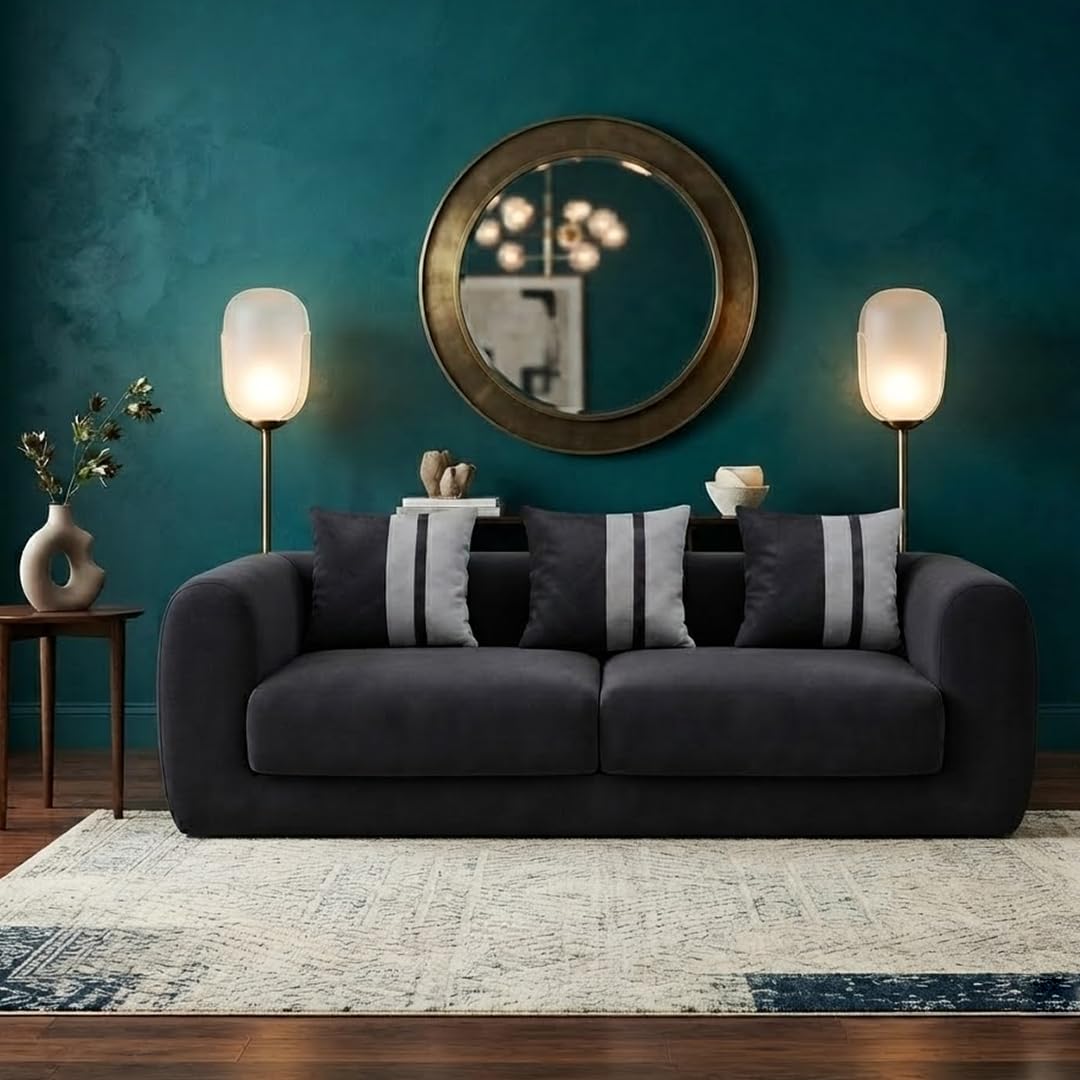 Luxury Baronet 3 Seater Sofa Set for Living Room | Boston Fabric Upholstered | Modern Cushioned Comfortable Couch for Home Office & Drawing Room | Dark Grey-image-6