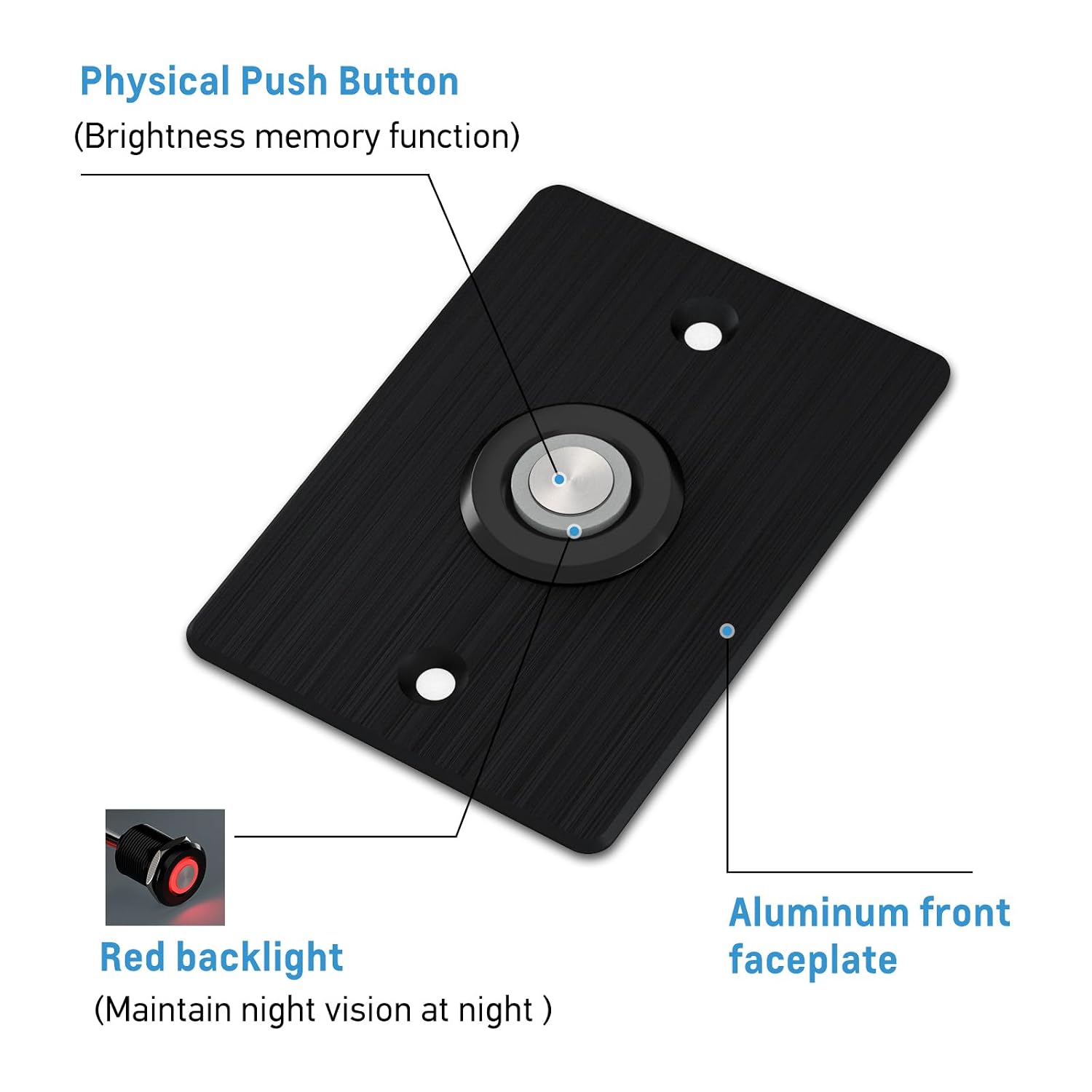 Acegoo RV 12V Dimmer Switch for LED RV Lights - Push Button with Red Ring Backlight, Ideal for RV, Camper Van, Boat, Truck, Cars & LED Strip Light - DC12-24V 6A Full Aluminum (Black)