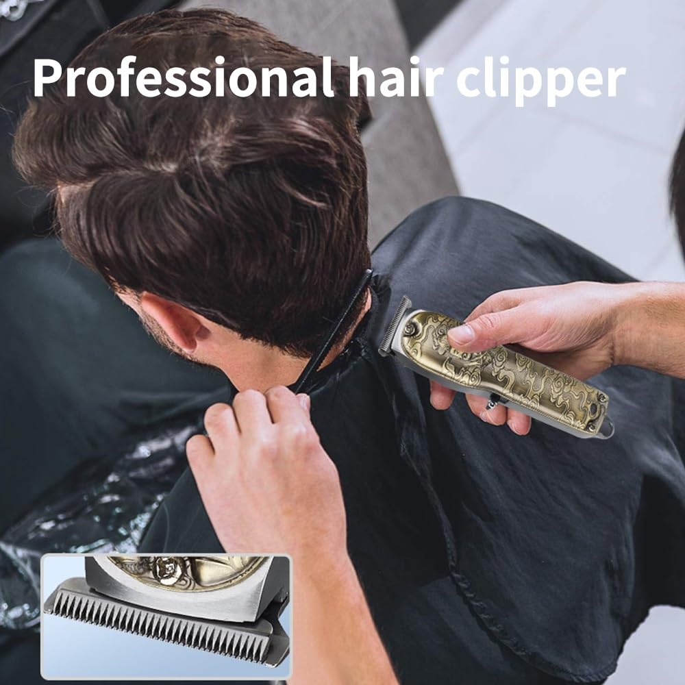 Strumento per tagliare i capelli, 2 pezzi, professionale, elettrico, potente, 10 W, kit combinato per tagliacapelli con alloggiamento in metallo, per uomini e barbieri, senza fili