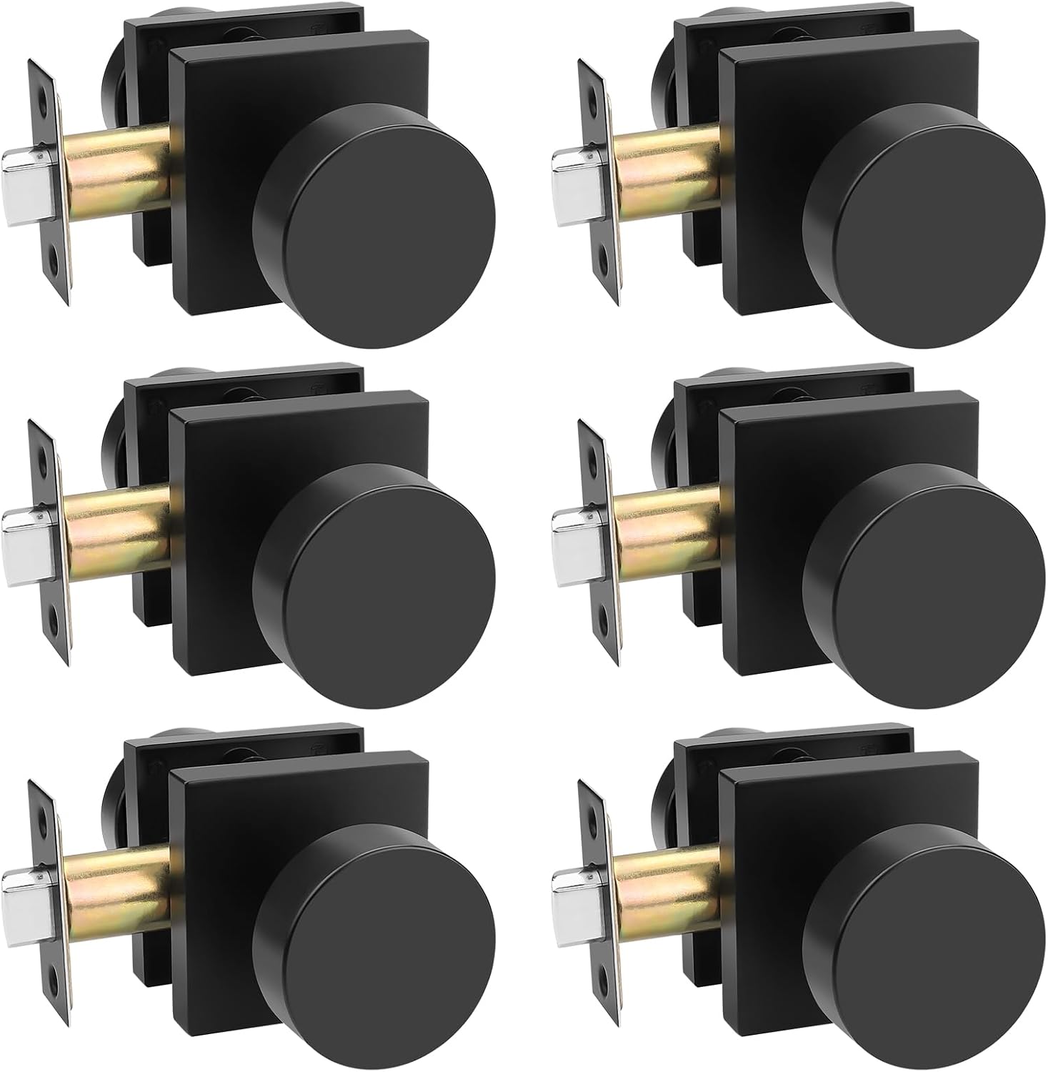 Probrico Black Door Knobs, Bedroom Door Locks, Interior Privacy Door Handles, Keyless Lock Door Knobsets, Square Rose, 6 Pack