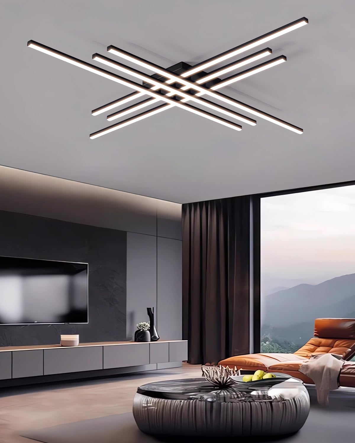 Nowoczesna geometryczna lampa sufitowa LED z pilotem - 6-głowicowy ściemnialny żyrandol do salonu, sypialni i biura, regulowana temperatura barwowa 3000K-6000K (Czarny, M)