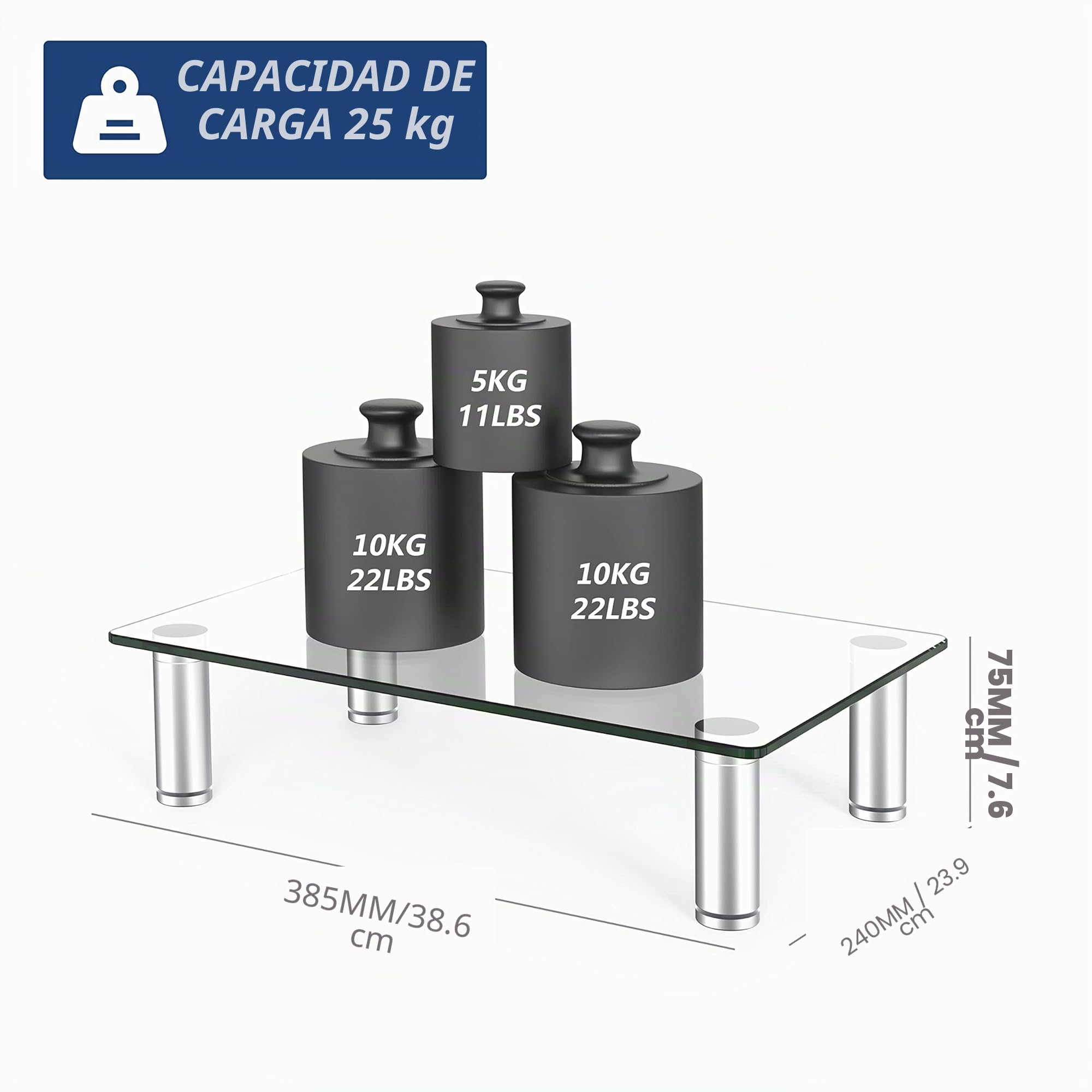 FITUEYES Soporte Elevador de Monitor de Vidrio Templado Altura Ajustable 38,5 x 24 x 7,5 cm Claro DT103801GC