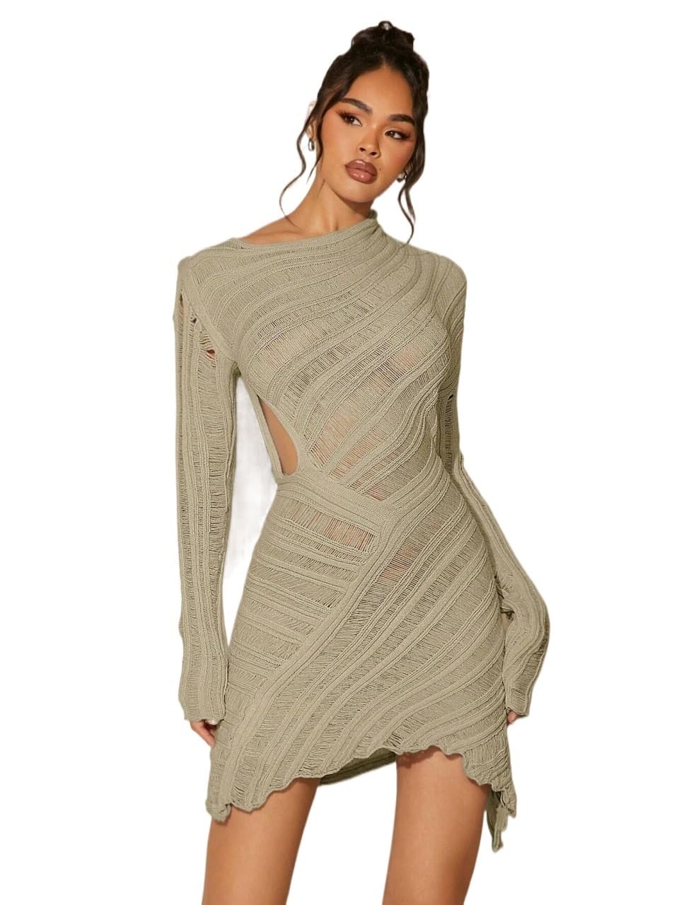 Womens Sweater Dress Winter Clothes Solid Color Knit Dress