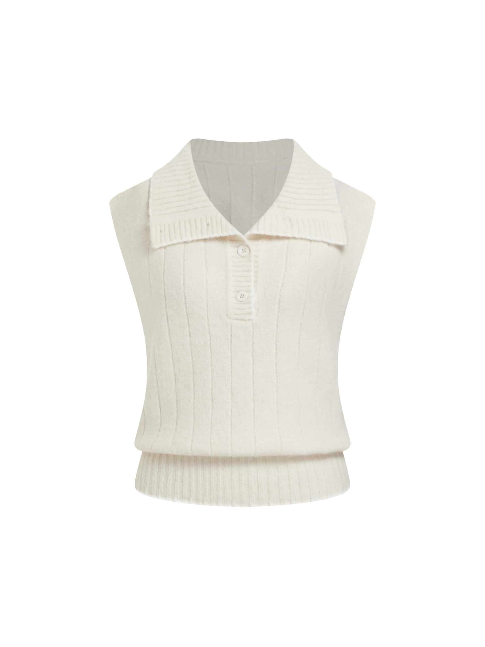 CIDER Womens Contrast Trim Polo Sweater Vest Sleeveless Ribbed Knit Top Button Front Split Neckline Vertical Ridges Easy Layering Polished Styling
