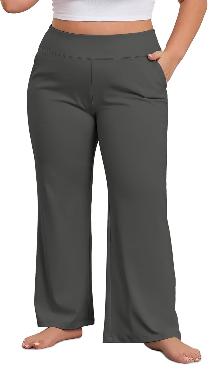 COOTRY Women's Plus Size Wide Leg Pants Yoga Pants with Pockets High Waist Stretch Work Dress Casual Sweatpants