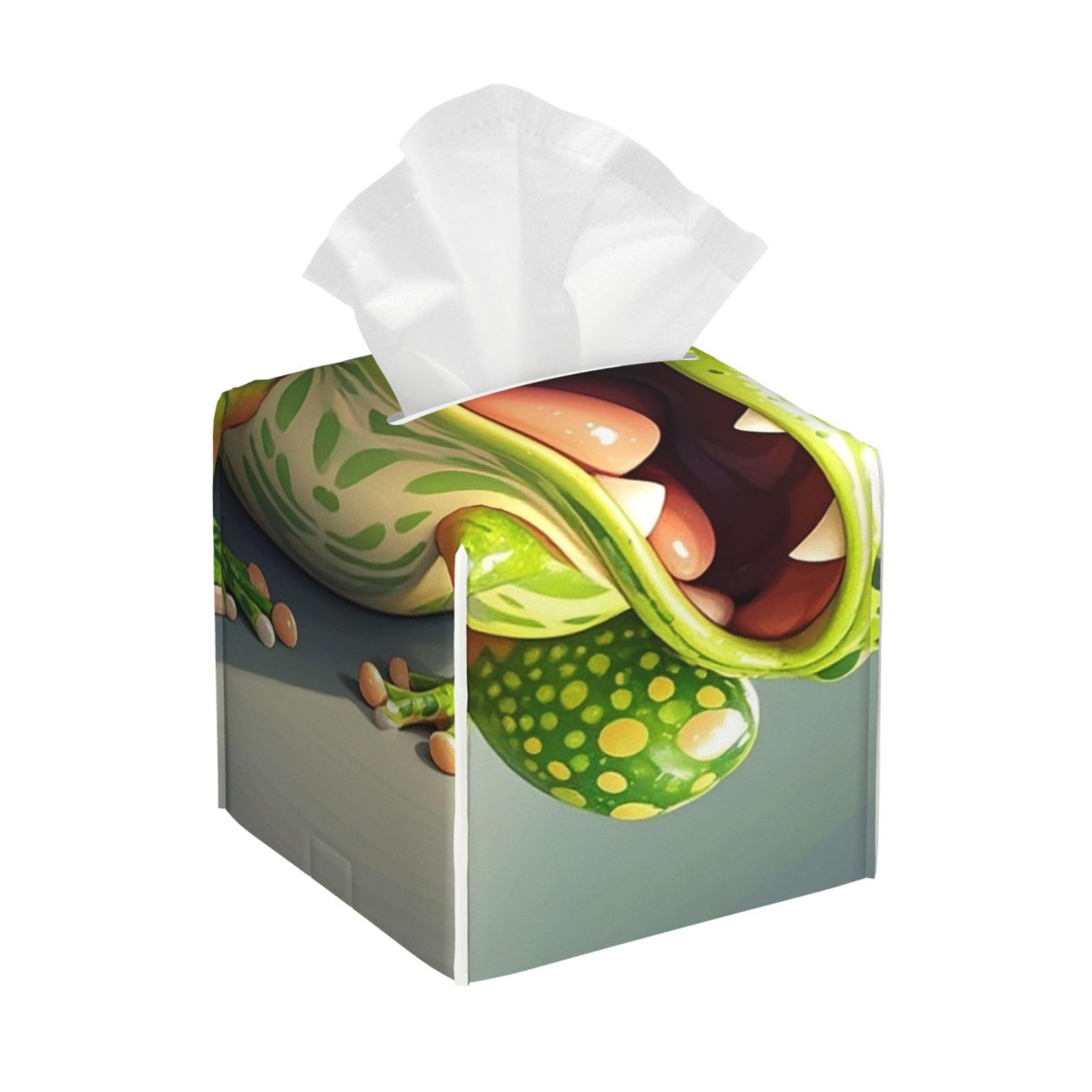 Pu Leather Cube Tissue Box Holders Modern Waterproof Square Tissue Box Cover Frog with Mouth Open Facial Paper Holder for Bathroom Kitchen Nightstand Office Home Decor