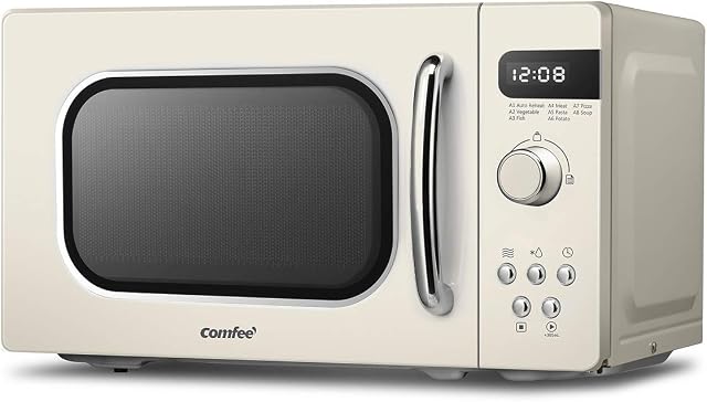 COMFEE' Retro Style 800w 20L Microwave Oven with 8 Auto Menus, 5 Cooking Power Levels, and Express Cook Button - Apricot Cream - CM-M202RAF(CM)