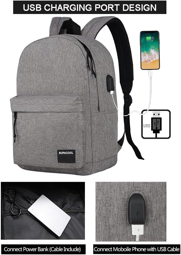 SUPACOOL Lightweight Casual Laptop Backpack for Men and Women classic backpack for College Travel Work(Light grey) - Image 2