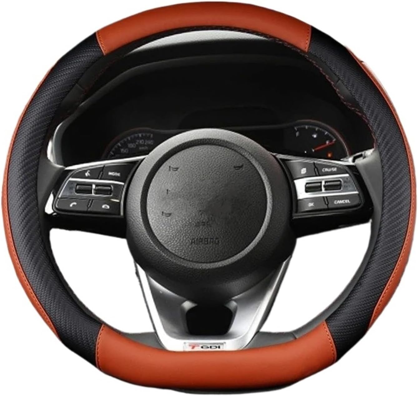 Wheel Cover Protector For Kia For K5 2021 For Ceed For GT For Stonic For Proceed For Sportage 2021 2020 2019 2018 2017 GT Sport PU D Shape Car Steering Wheel Cover(COFFEE)